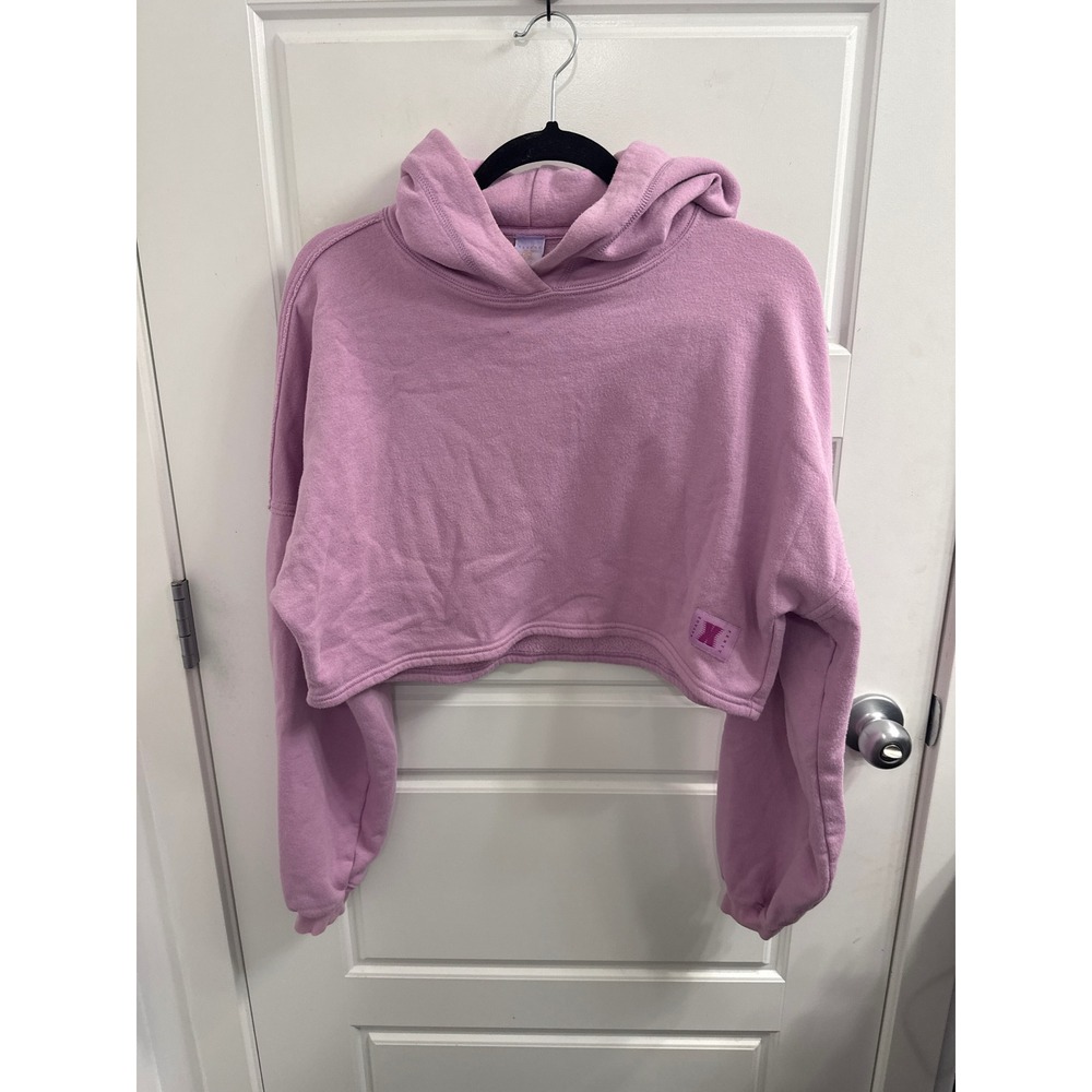 Savage X Fenty Womens Cropped Hoodie Orchid Pink Fleece Logo Pullover XS